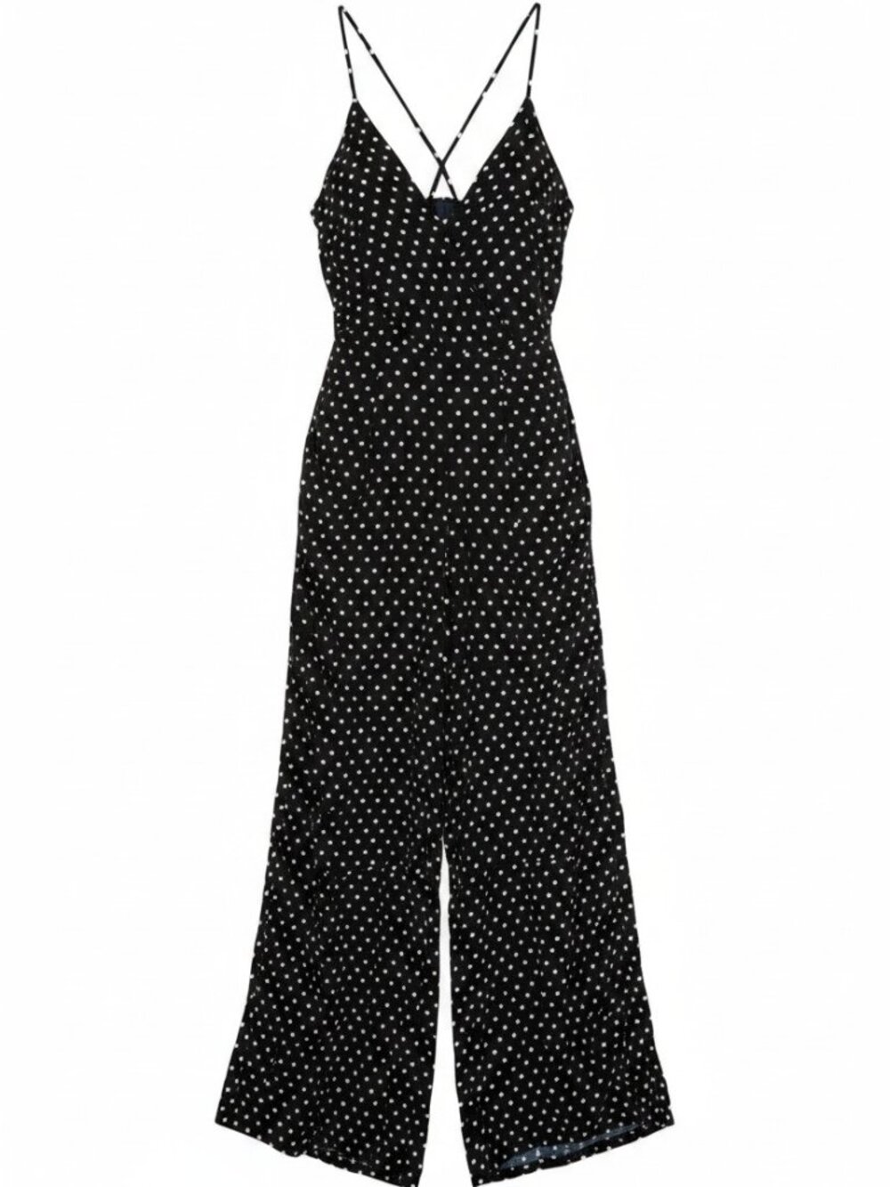 Topshop Black Polka Dot Spaghetti Strap Cropped Wide Leg Jumpsuit EUC 4